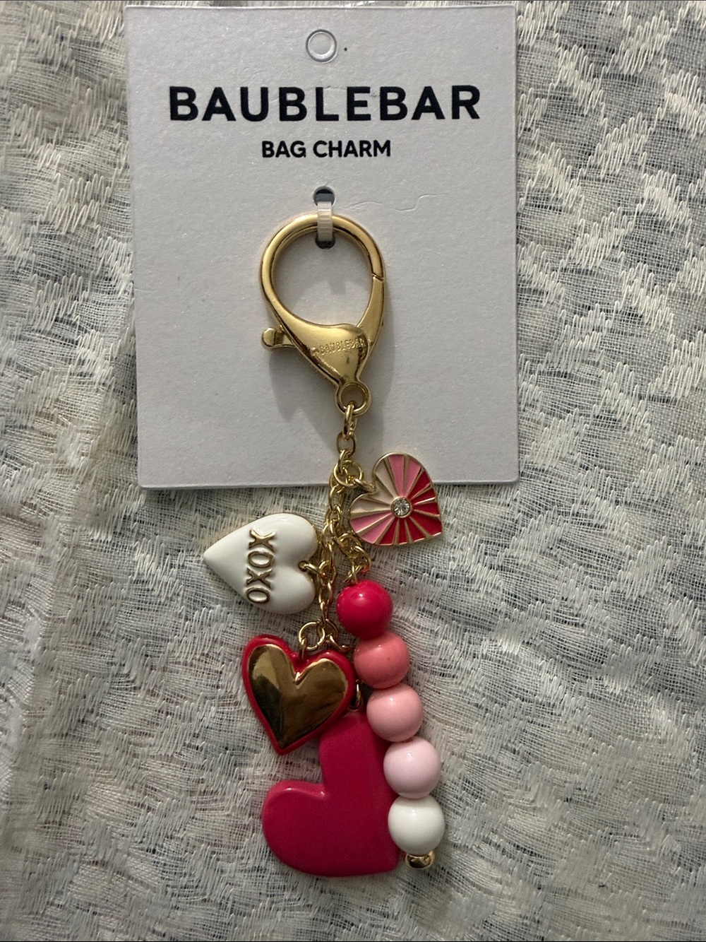 BaubleBar Pink, Hot Pink, White & Gold XOXO Heart Bag Charm